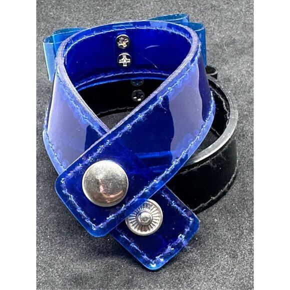 Beautiful NAVY and black DOUBLE BOW TIE JELLY GIFT THICK BRACELET minor wear Goo - Picture 4 of 9